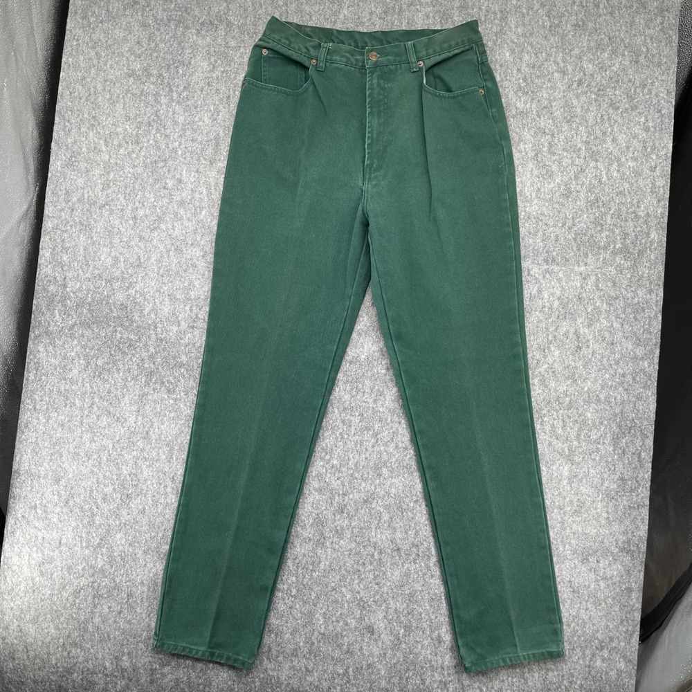 Vintage AMI Jeans Womens 14R High Waisted Forest Green Cotton Pants Straight Leg
